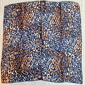 Vintage Silk & Rayon Blend Animal Print Scarf Japan 26” Square Black Tan Cream